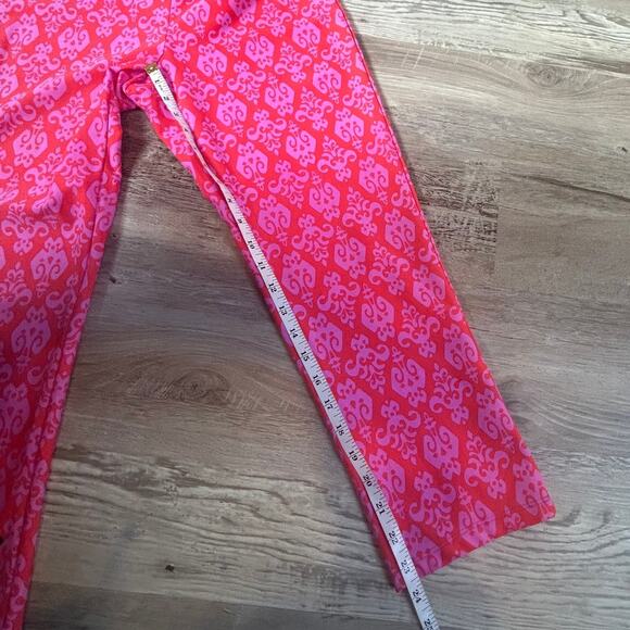 Jude Connally Leggings Pink Red Damask Print Cropped Stretch Pull-On Retro - Picture 8 of 8